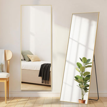Arched Mirror Full Length, Upgraded 16"x59" Body Wall Mirrors with Shatter-Proof Glass, Floor Standing, Hanging or Leaning, Tall Arch Mirror with Stand Aluminum Alloy Frame for Bedroom, Black