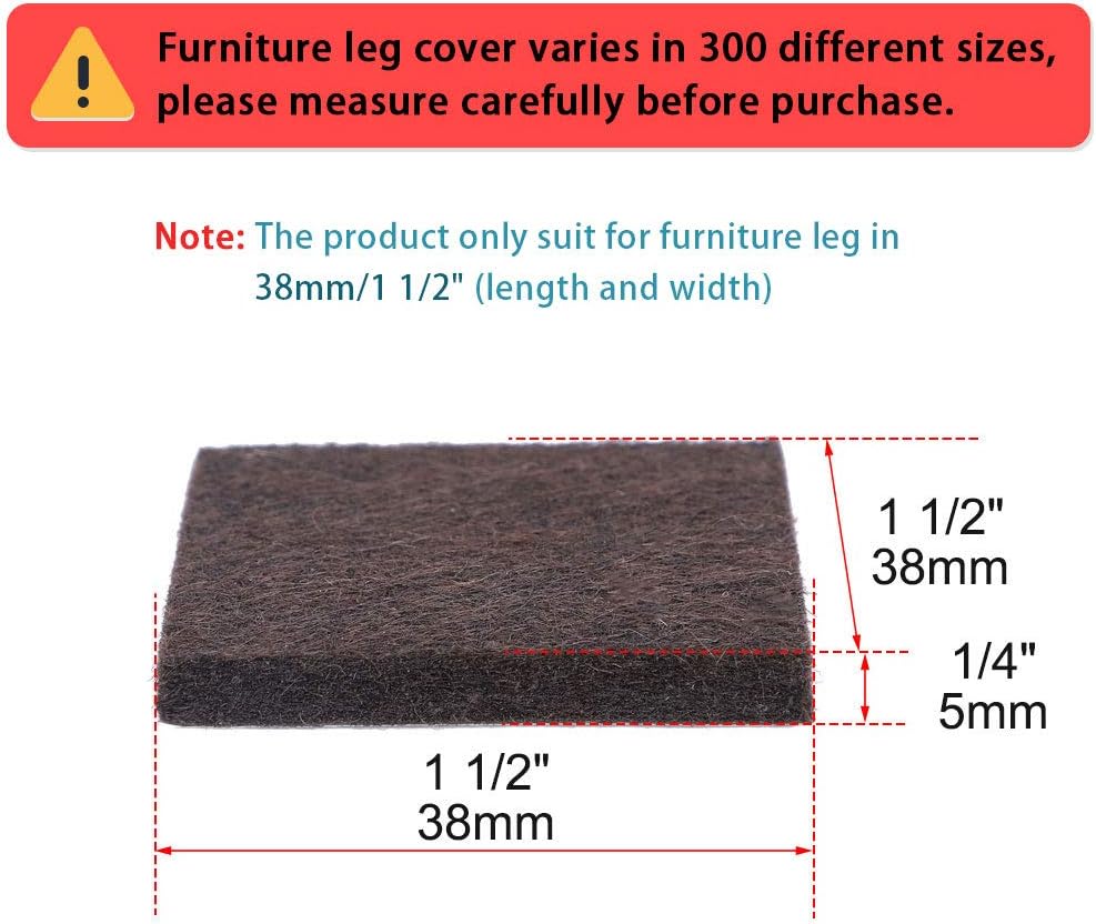 uxcell 16pcs Furniture Pads Square 1 1/2" Self-stick Non-slip Anti-scratch Felt Pads Floors Protector Dark Brown