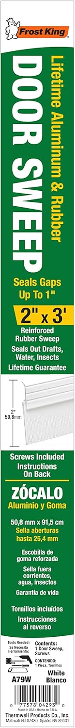 Frost King A79WHA Premium Aluminum and Reinforced Rubber Door Sweep 2-Inch by 36-Inch, White