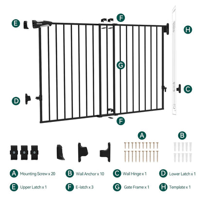 Babelio Baby Gate for Stairs, Kitchen & Doorways, No Bottom Bar| One-Handed Operation| Auto-Close| Hardware Mount (Drill Needed) Safety Dog/Pet Gate (Black - B17, 26-43" W, 28" H)