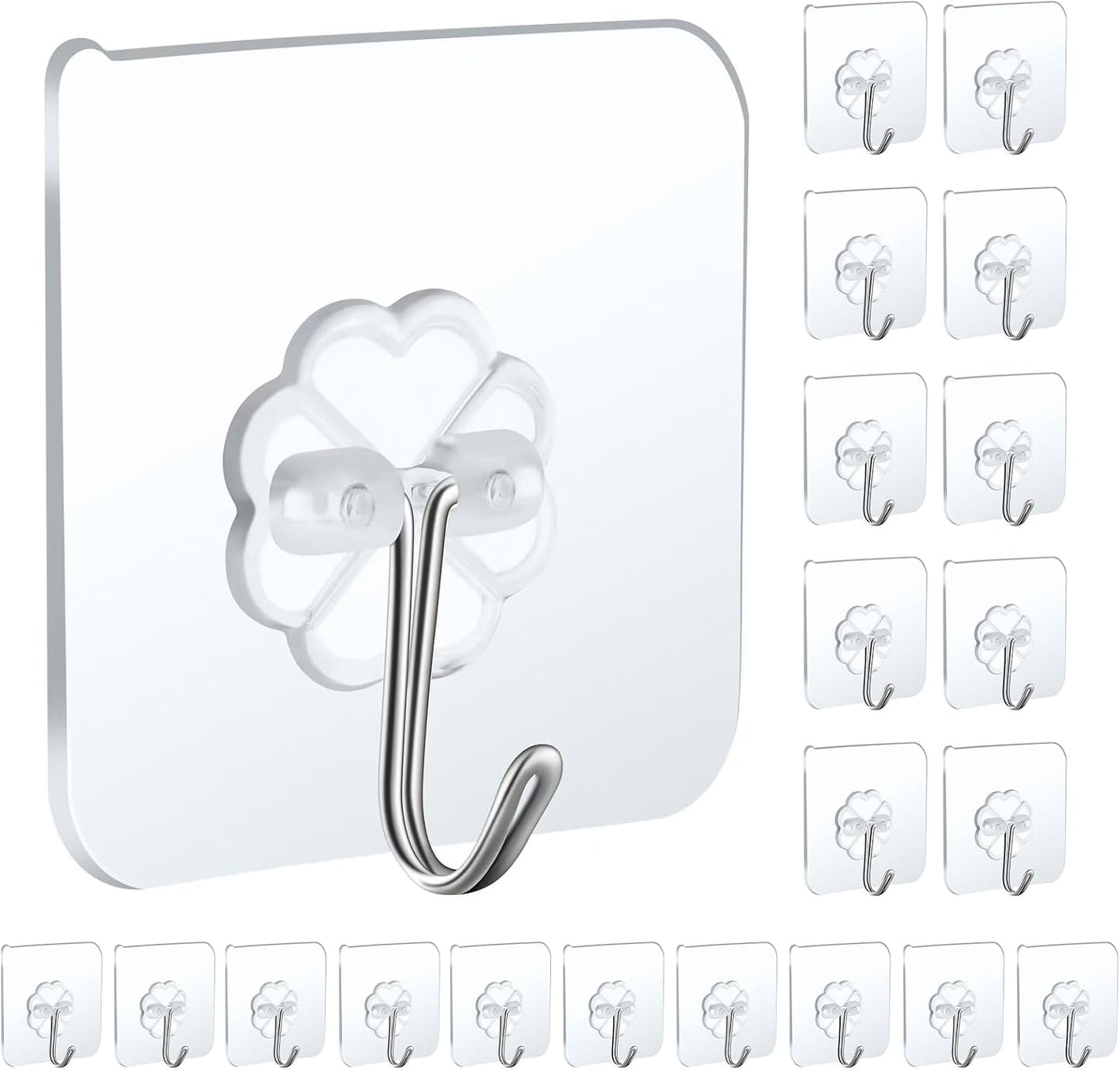 10 Packs Large Wall Hooks for Hanging Heavy Duty 33lb(Max), Waterproof Transparent Adhesive Wall Hooks Wall Hangers Without Nails Sticky Hooks for Bathroom Shower Kitchen Door Utility Hooks Hanger