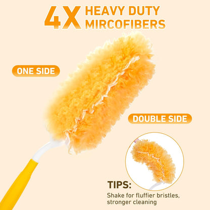 6 ft Heavy Duty Extendable Duster Handle with 50 Refills for Swiffer Duster, 360° Multi-Surface Dusters with 4X Cleaning Power for Home, Ceiling Fans, Windows, Dusting Hard-to-Reach Areas (Orange)