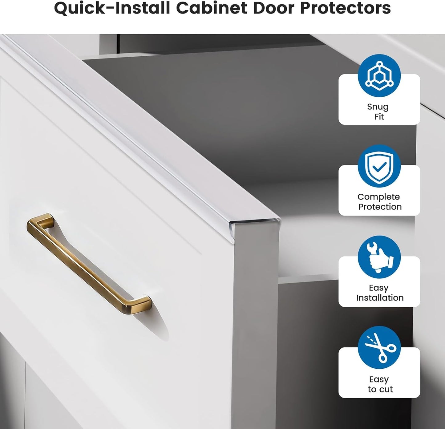 6 Pack 18" Length Cabinet Door Protector Edge Guard, 3/4" Thick Slip-On Cabinet Edge Protector, Plastic Edge Protectors for Kitchen Cabinet Trash Drawer, Clear