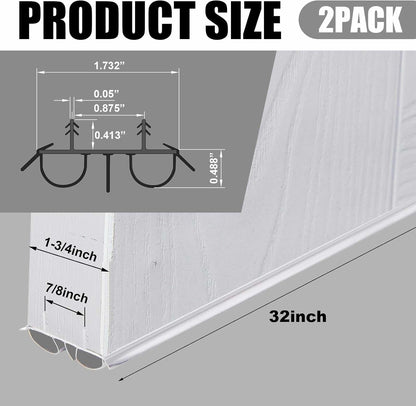 Pushglossy 2 Pcs 48" Double Bubble Kerf Door Sweep 1-3/4" Wide Vinyl Weatherstrip Seal for Exterior Doors, Energy Efficient Draft Stopper, Easy Slide in Installation(White)