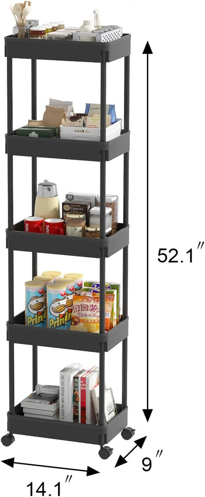 Sooyee 3 Tier Rolling Cart with Wheels, Slim Storage Cart, Under Desk Narrow Rolling Utility Cart Storage Organizer for Office Bathroom Kitchen Laundry Room Narrow Places, White, Plastic and Metal