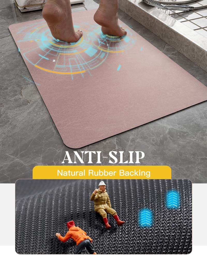 MontVoo -Bath Mat-Rubber Backing Non SlipThin Bathroom Rugs Fit Under Door- Quick Dry Absorbent Faux Suede Surface Grey Bathroom Floor Mats-Shower Rug for in Front of Bathtub Shower Gray 16x24