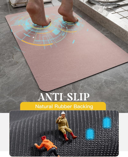 MontVoo -Bath Mat-Rubber Backing Non SlipThin Bathroom Rugs Fit Under Door- Quick Dry Absorbent Faux Suede Surface Grey Bathroom Floor Mats-Shower Rug for in Front of Bathtub Shower Gray 16x24