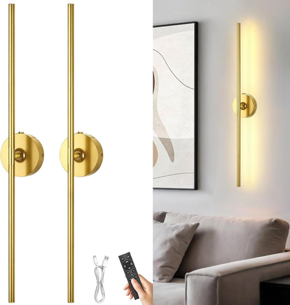 Battery Operated Wall Sconces Set of 2: 10000mAh Rechargeable Wall Lights for Living Room, Dimmable LED Wireless Wall Lamp 360° Rotate Modern Home Decor for Bedroom Hallway Picture Lighting Bathroom