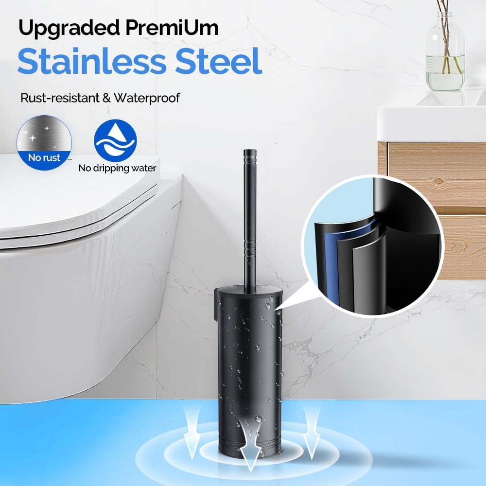 HAMITOR Toilet Brush and Holder Set: 304 Stainless Steel Heavy Duty Deep Cleaning Bowl Cleaner Brush with Curved Bristle - Wall-Mounted for Home Apartment Bathroom Accessories Silver 1 Pack