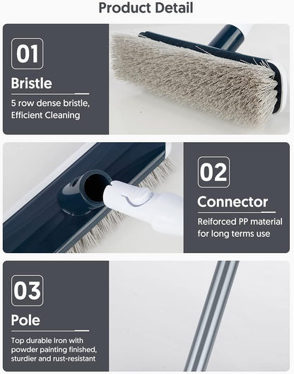 Floor Scrubber with Long Handle, 2 in 1 Scrubbing Brush Stiff Bristle Shower Cleaning Brush for Bathroom, Kitchen, Tub, Carpet, Grout, Tile(Red)