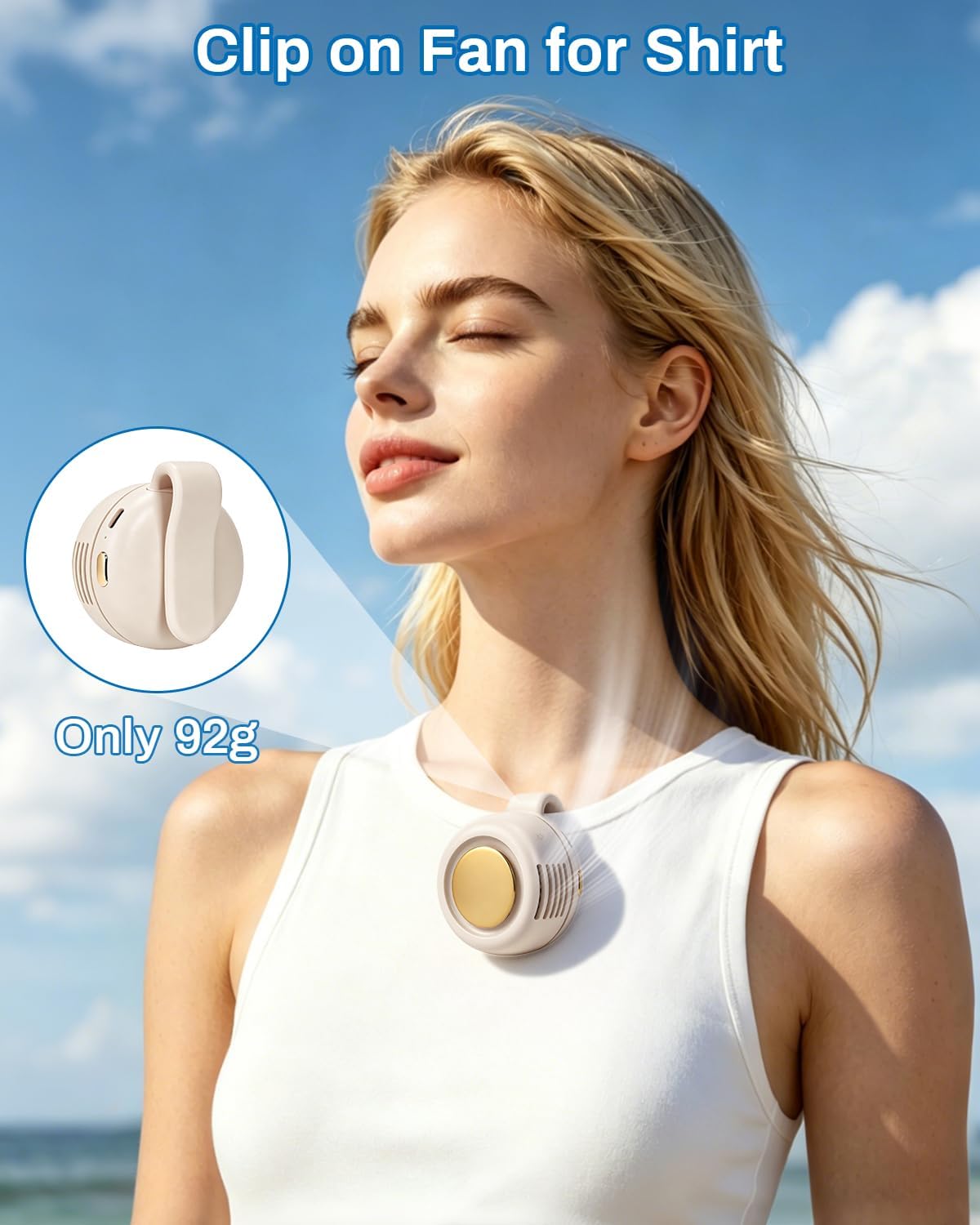 Portable Silent Mini Bladeless Electric Fan Clip On,Mini Bladeless Fans with Clip,3 Speeds Hands-Free Small Whirlwind Bladeless Fan Neck Fans,Rechargeable Tiny Fan Clips On Shirt (White-1pcs)