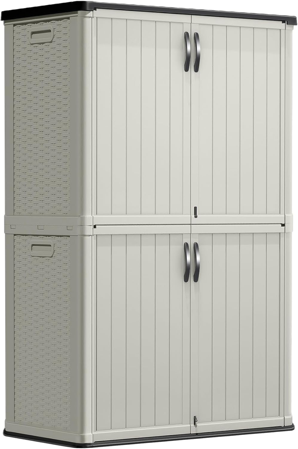 Greesum Outdoor Storage Cabinet, 26 CUFT Deck Box Without Shelves, Waterproof Plastic Storage Shed for Patio Cushions, Gardening Tools, Lockable and Sidehandles, UV Resistant, Beige