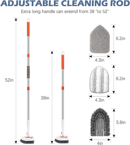 SetSail Tile Tub Scrubber Brush 3-in-1 Shower Scrubber with 52-inch Adjustable Long Handle Shower Cleaner Brush and 3 Detachable Replacement Brush Heads for Cleaning Bathroom Kitchen Walls Tub Tile