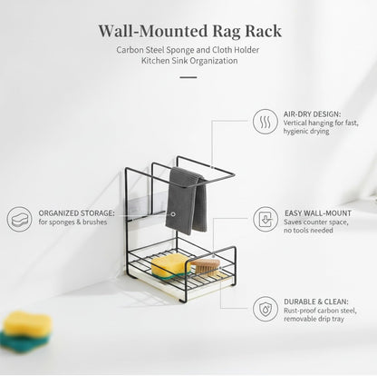 Wall-Mounted Rag Rack, Carbon Steel Sponge and Cloth Holder for Kitchen Sink Side Organization (1 PC)