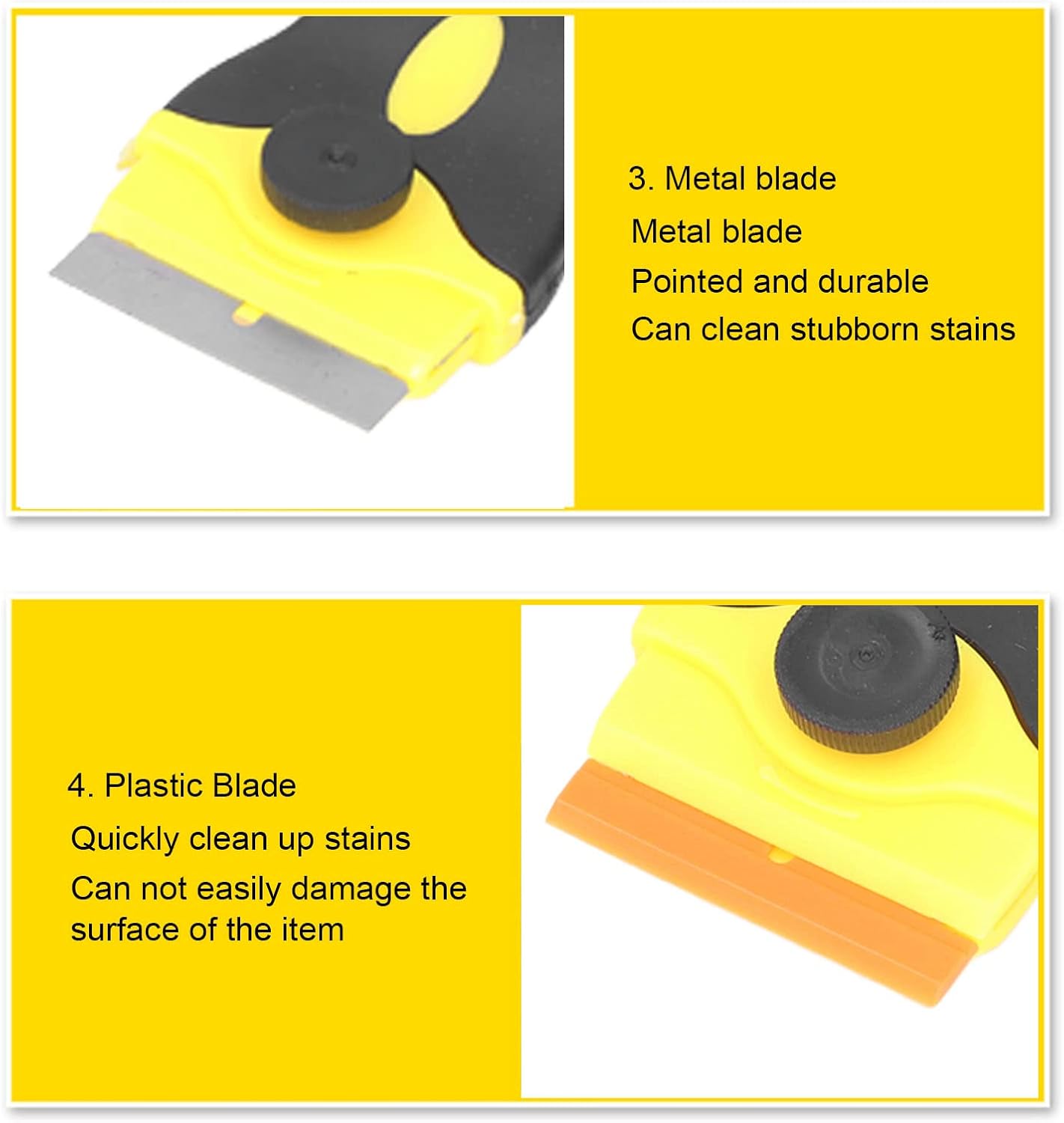 2 in 1 Scraper Tool Premium Dual Head Scraper with Replaceable Blades for Kitchen Bathroom Glass Stove Oven Cleaning Heavy Duty ABS Plastic and Metal Construction 2 Pack 5 I (Black Yellow)