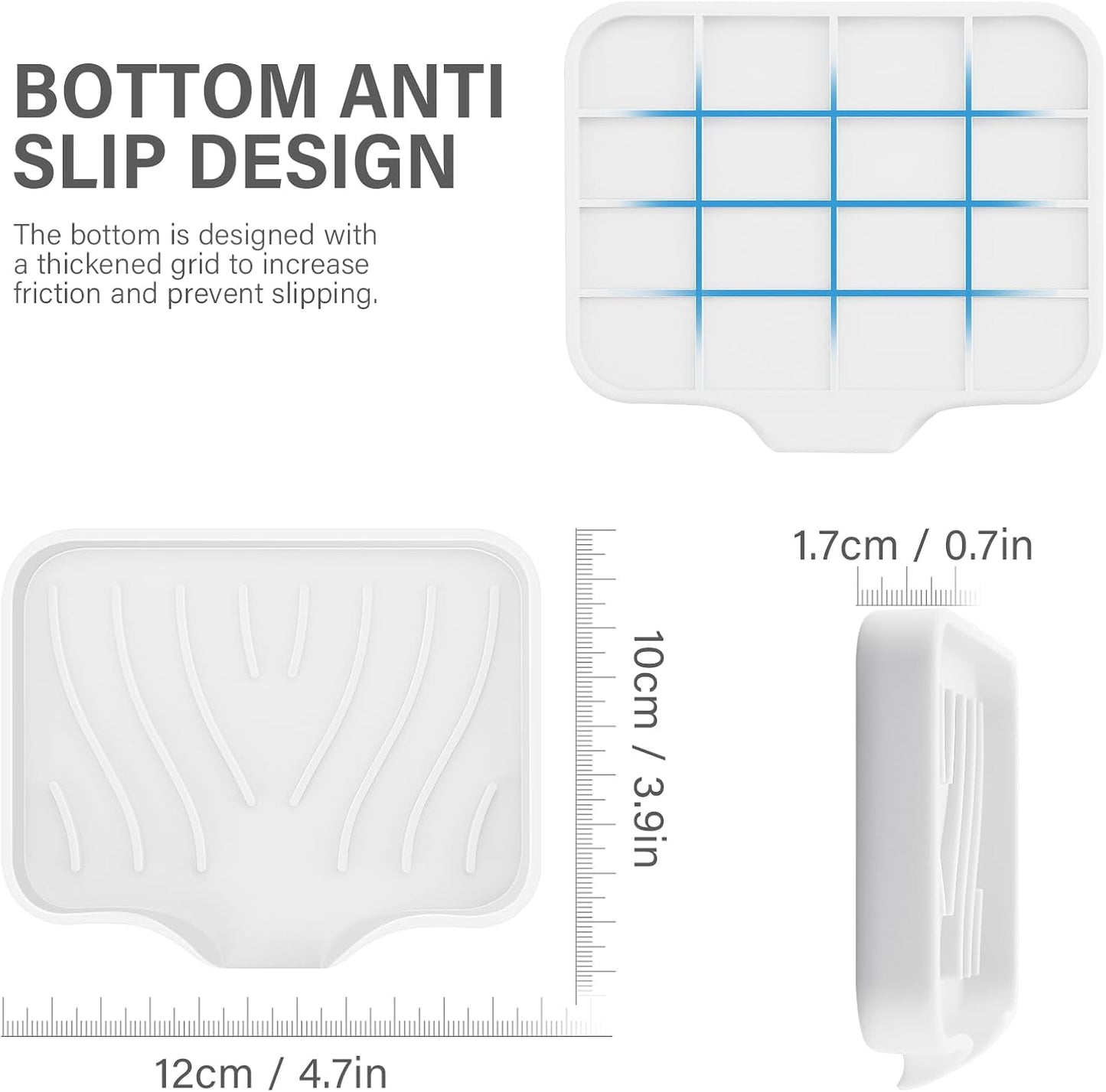 2PCS Self Draining Soap Holder,Spofit Silicone Soap Dish, Suitable for for Kitchen, Bathroom, Shower, Bath Tub,Soap Container (White)