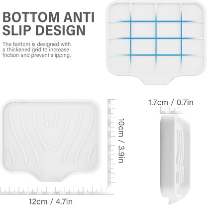 2PCS Self Draining Soap Holder,Spofit Silicone Soap Dish, Suitable for for Kitchen, Bathroom, Shower, Bath Tub,Soap Container (White)