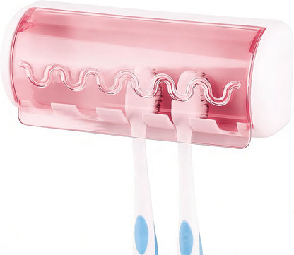 1 PCS Self Adhesive Toothbrush Holder with Cover for Bathroom, 5-Slot Wall Mounted Toothbrush Organizer Rack for Shower, Dorm, Cabinet