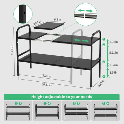 Expandable 2-Tier Under Sink Organizer, 8 Removable Plastic Boards, Tool-Free Installation (Black, 2-Tier 8 Boards)