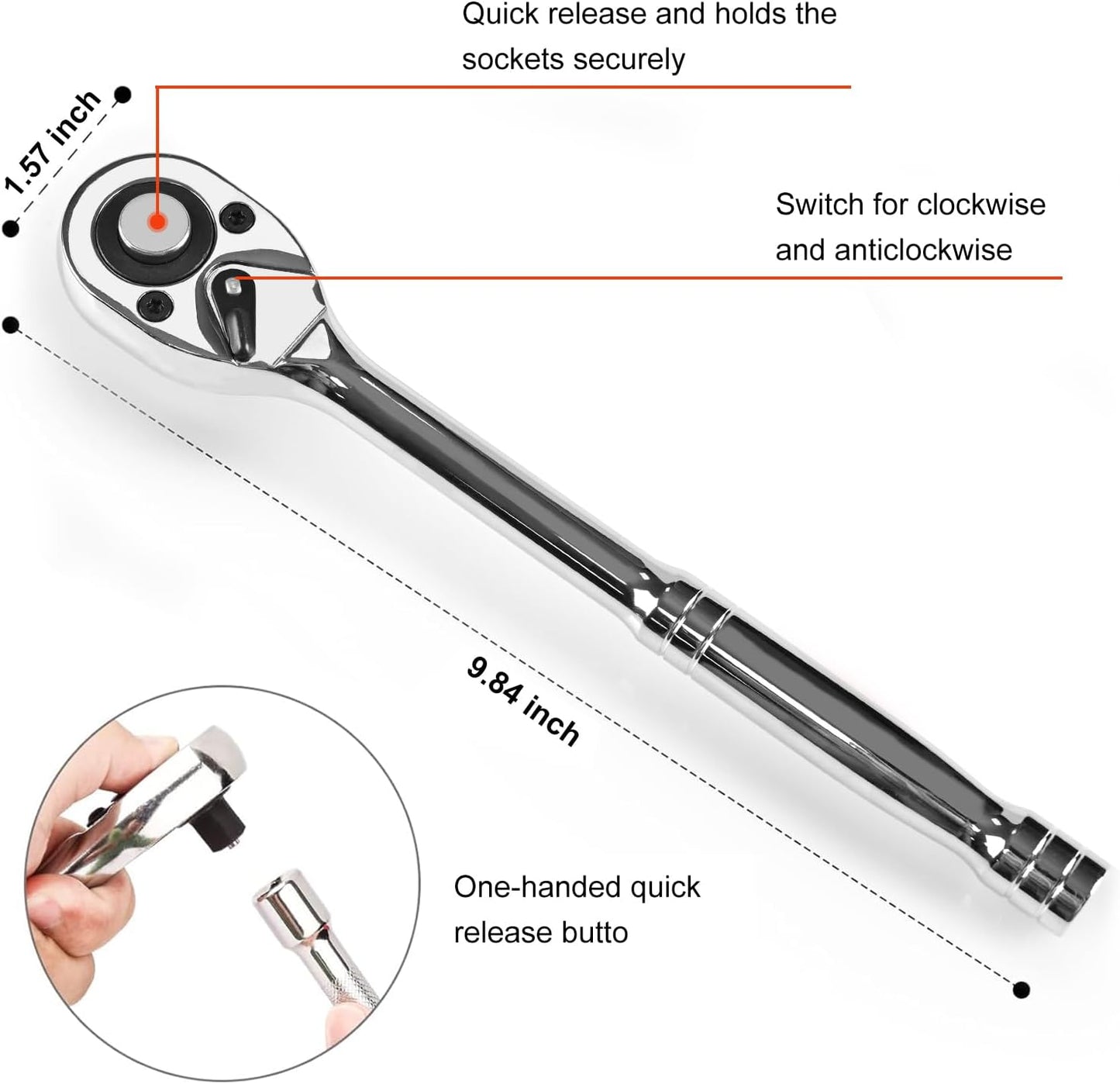 Egofine 46 Pieces 1/4 inch Drive Socket Ratchet Wrench Set, with Bit Socket Set Metric and Extension Bar for Auto Repairing and Household, with Storage Case