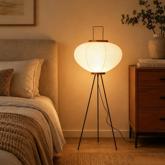 Japanese Noguchi Rice Paper Floor Lamp Wabi Sabi Standing Lamp with 3 Color Temperatures & Foot Switch Paper Lantern Lighting for Bedroom Living Room Office Cozy Decor (Included Bulb)
