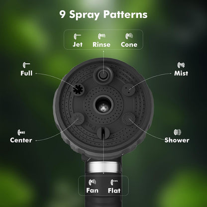 RESTMO Water Hose Nozzle Heavy Duty, Adjustable Garden Sprayer for Outdoor | 2-in-1 Twist Control, 9 Spray Patterns, Thumb ON/OFF Full Flow, Best for Plant & Lawn Watering, Car & Pet Cleaning, Green