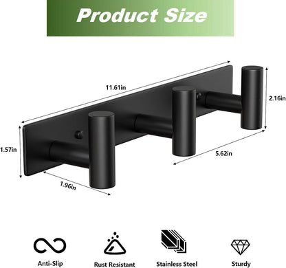 Wall Mounted Coat Rack-3 Hooks, Heavy Duty Stainless Steel Wall Hooks for Towel Coat Bag, Hat Rack Coat Hanger Coat Hooks Towel Racks for Bathroom Entryway Kitchen Office (Silver, 1 Pack)
