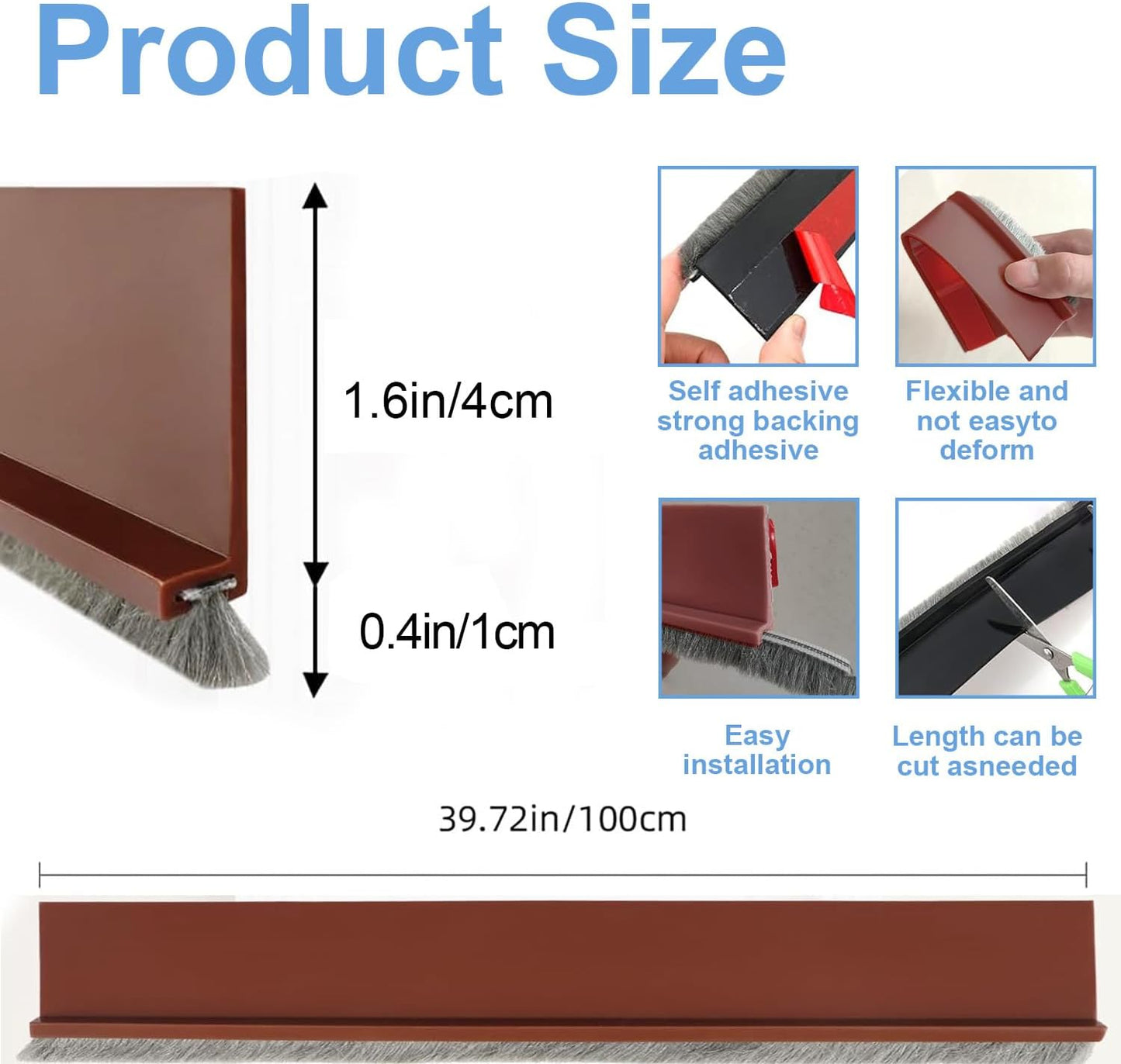 2-Pack Door Draft Stoppers with Brush, Door Sweep for Exterior/Interior Doors - Soundproof, Dust/Noise/Hot or Cold Air Insulation, 2" W x 39" L (White)