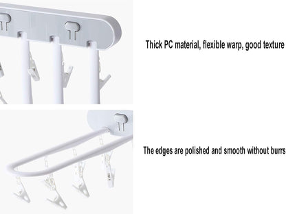 Laundry Rack, Multifunction Wall-Mounted Airer, Home Drying Rack Socks with Multiple Clips Fold Balcony Bathroom Inner Clothes Hanger Artifact
