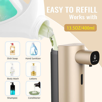 Automatic Liquid Soap Dispenser Touchless, USB Rechargeable Smart Hand Soap Dispenser, 13.5oz/400ml, 3-Level Adjustable, Compatible with Thick Thin Dish Soap for Bathroom Kitchen, Clog-Free (Silver)