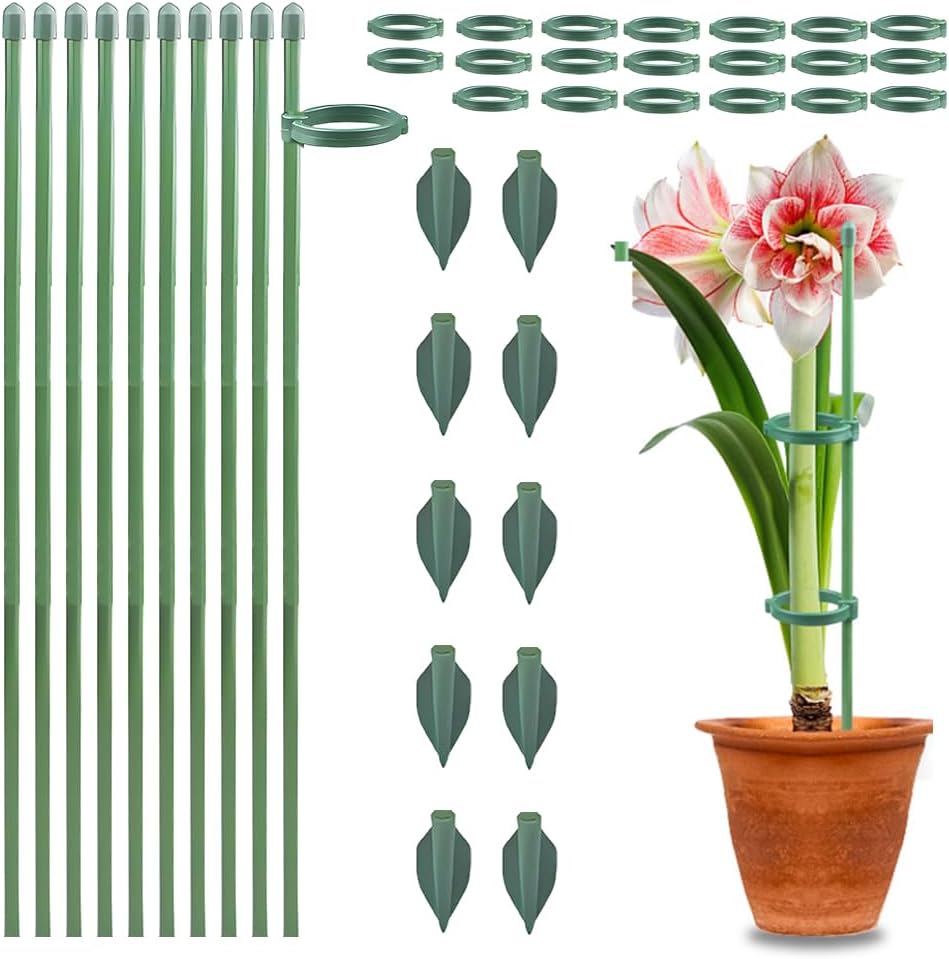 Plant Stakes for Indoor Plants, Adjustable Plant Support Sticks with Clips & Plant Ties, Indoor Outdoor Garden Poles for Monstera Tomato Orchid Rose Potted Flowers Vegetables (17 inch 5pcs)