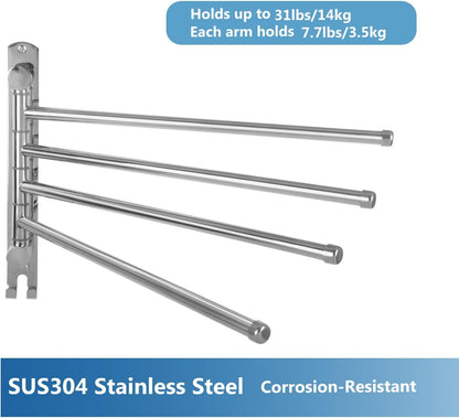 Towel Rack Wall Mounted JSVER Bathroom Towel Rack, Space Saving Towel Holder, 13.4 Inches Swivel SUS304 Stainless Steel Towel Bar, 180° Rotation 6 Arms Towel Racks for Bathroom