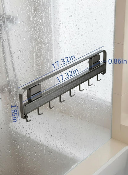 Indoor Clothes Drying Rack Foldable,Wall Mounted Retractable | with Foldable Towel Bar,6 Movable Hooks and Underwear Drying Net