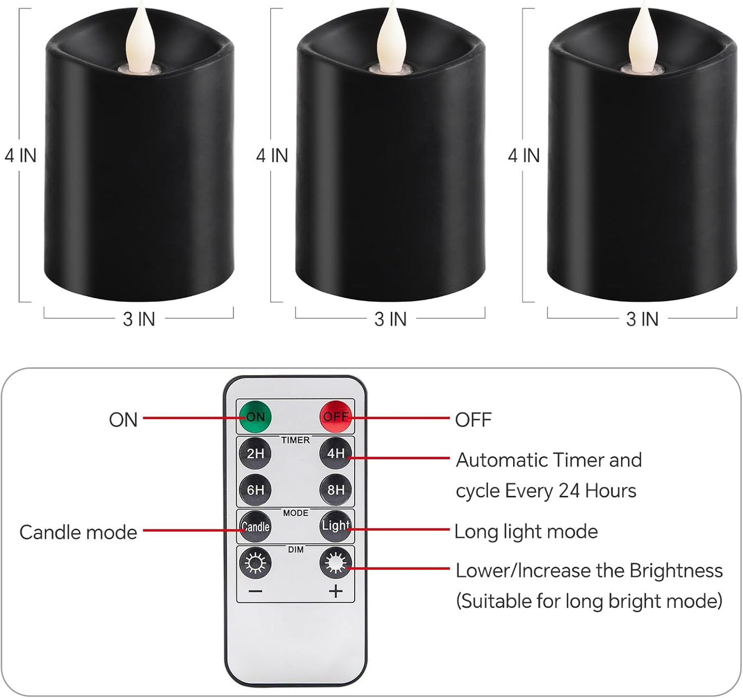 3x4 Flickering Flameless Candles Set of 3,Real Wax Pillar LED Candles,with Timer,4 inch Flameless Candles with Remote,for Party Wedding Holiday Home Decor,Ivory