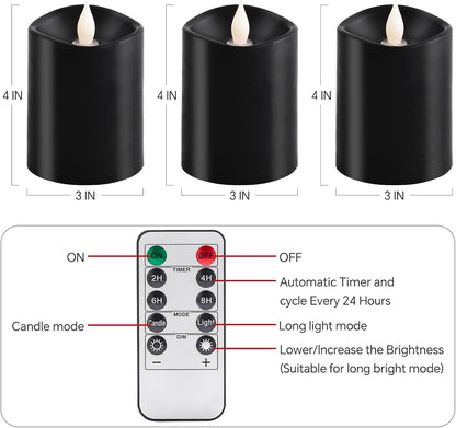 3x4 Flickering Flameless Candles Set of 3,Real Wax Pillar LED Candles,with Timer,4 inch Flameless Candles with Remote,for Party Wedding Holiday Home Decor,Ivory