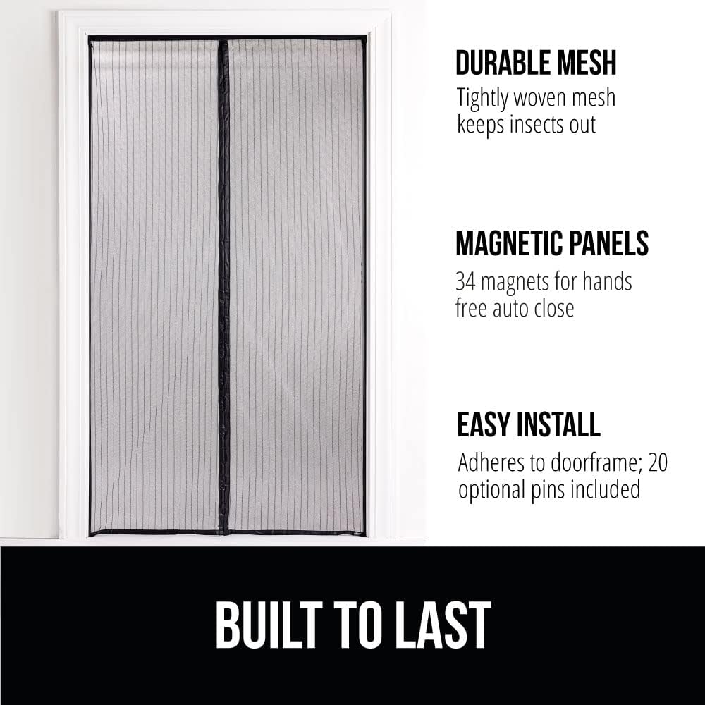 GORILLA GRIP Magnetic Screen Door, Hands Free Mesh Curtain Keeps Bugs and Mosquitos Out, Automatic Magnet Closure, Heavy Duty Patio Sliding Dog Doors Cover, Window Screens Protector, Black 38Wx82H