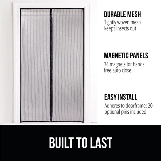 GORILLA GRIP Magnetic Screen Door, Hands Free Mesh Curtain Keeps Bugs and Mosquitos Out, Automatic Magnet Closure, Heavy Duty Patio Sliding Dog Doors Cover, Window Screens Protector, Black 38Wx82H