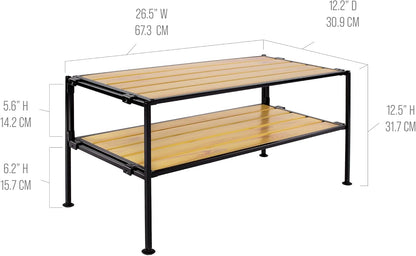 Seville Classics Sturdy Freestanding Storage Shelf for Bedroom, Closet, Entryway, Dorm Room Organizer Stackable Durable Metal Shoe Rack Ash Gray Slat, 3-Tier