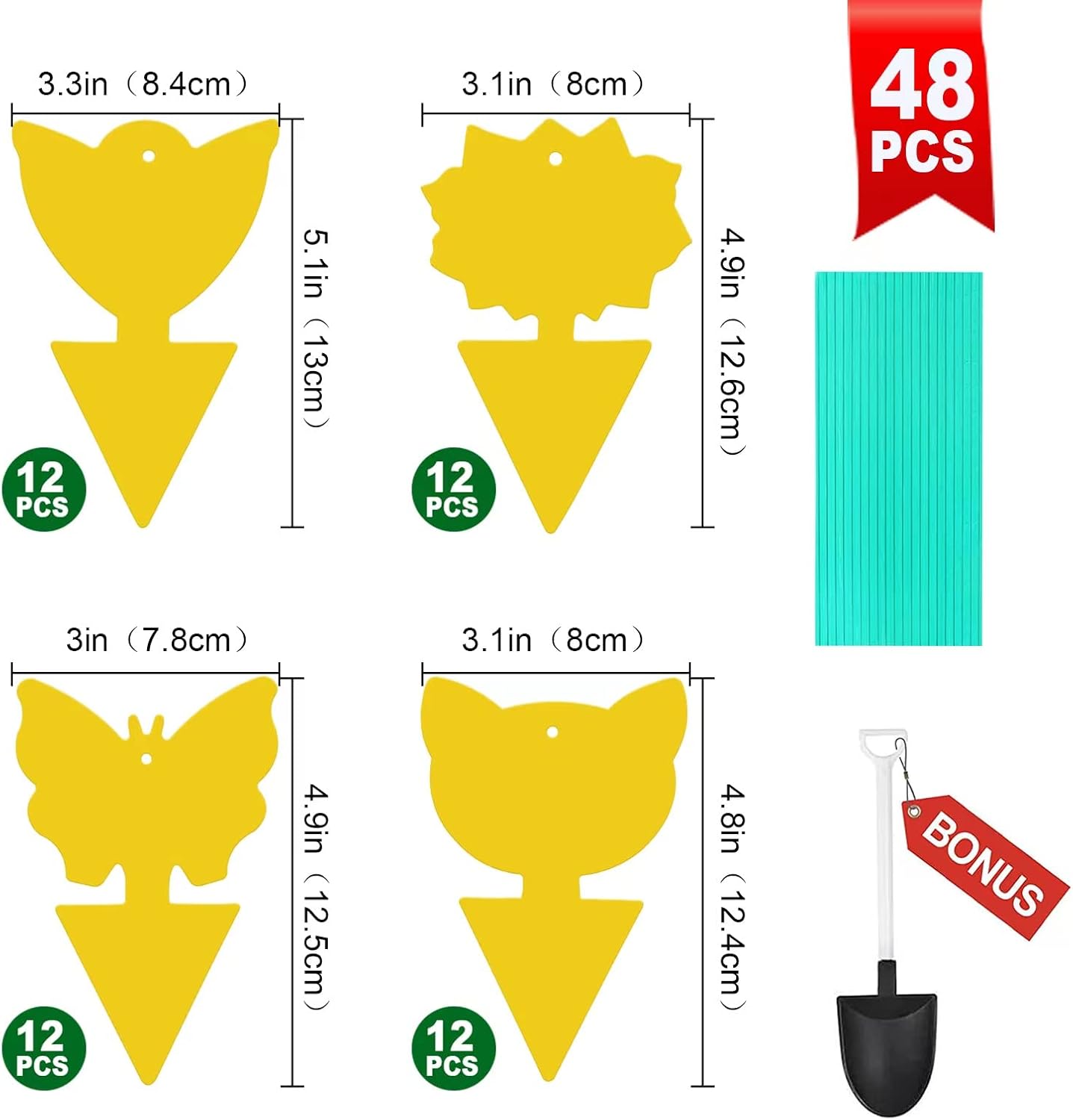 40 Pcs 5 Shapes Yellow Extremely Sticky Traps for Fungus Gnat, Fruit Fly, Fly, Whitefly, Flying Insect Catcher Traps for Houseplants, Kitchen, Indoor/Outdoor, Non-Toxic, Odorless, Pet and Kid Safe