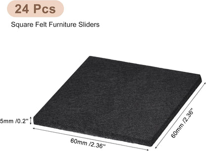 uxcell Furniture Pads, 24Pcs 1.5" - Square Self Adhesive Felt Furniture Pads, Floor Protectors for Furniture Feet Chairs Legs Hardwood Floors (Black)
