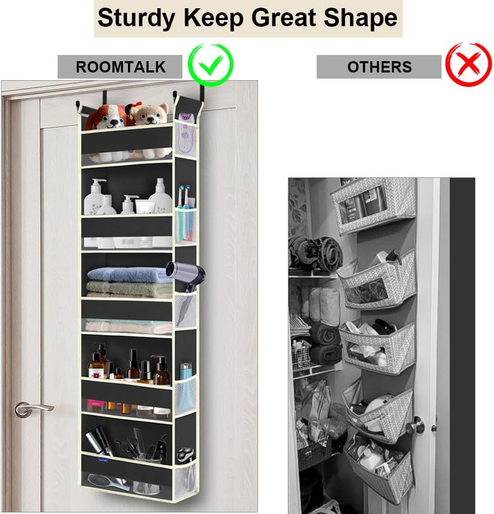 Over The Door Organizer 5-Shelves and 10 Side Pockets, Over The Door Storage for Bathroom Bedroom Nursery, Hanging Door Organizer for Baby Diapers and Kids Toys (13"x5"x44", Grey)