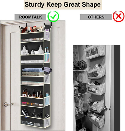 Over The Door Organizer 5-Shelves and 10 Side Pockets, Over The Door Storage for Bathroom Bedroom Nursery, Hanging Door Organizer for Baby Diapers and Kids Toys (13"x5"x44", Grey)