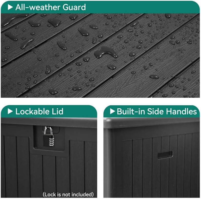 YITAHOME 100 Gallon Large Outdoor Deck Box | Waterproof Resin Storage Box, Lockable Indoor Outdoor Storage Container for Patio Furniture Cushions, Pool Accessories