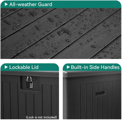 YITAHOME 100 Gallon Large Outdoor Deck Box | Waterproof Resin Storage Box, Lockable Indoor Outdoor Storage Container for Patio Furniture Cushions, Pool Accessories