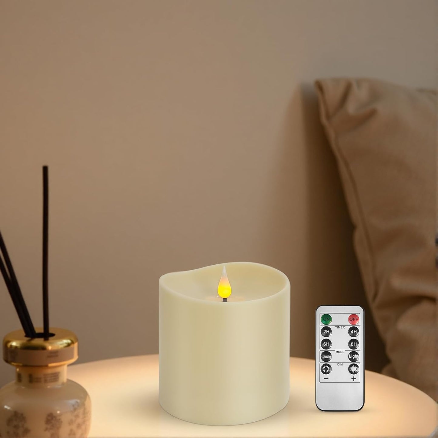 Set of 2 Flameless LED Candles with 2 Remotes, 4x6 Inch Battery Powered Plastic Pillar Candles, Flickering Flame with Timer & Dimming, Ivory – Elegant, Safe Lighting for Home, Wedding, Holiday