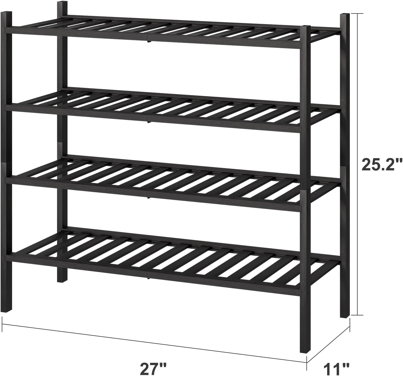 viewcare 3-Tier Black Bamboo Shoe Rack for Entryway, Stackable | Foldable | Natural, Shoe Shelf Storage Organizer for Hallway Closet, Free Standing Shoe Racks for Indoor Outdoor