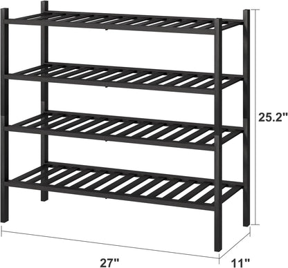 viewcare 3-Tier Black Bamboo Shoe Rack for Entryway, Stackable | Foldable | Natural, Shoe Shelf Storage Organizer for Hallway Closet, Free Standing Shoe Racks for Indoor Outdoor
