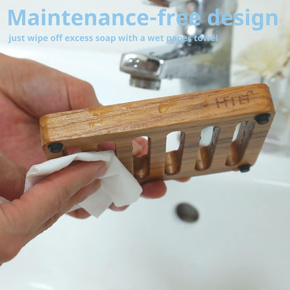 HTB Slotted Bar Soap Holder Teak Wood,Sponge Holder for Kitchen Sink | Self Draining Soap Dish for Shower, Bathroom, Bathtub, RV,Soap Saver Keep Soap Dry,Extend Soap Life,Bathroom Accessories