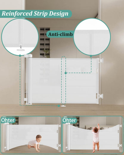 Miumoon 50 inch Retractable Baby Gates 34 inch Tall, Retractable Gate with Reinforced Strip Design to Prevent Crawling Through, Retractable Dog Gate for Stairs, Doorways, Hallways