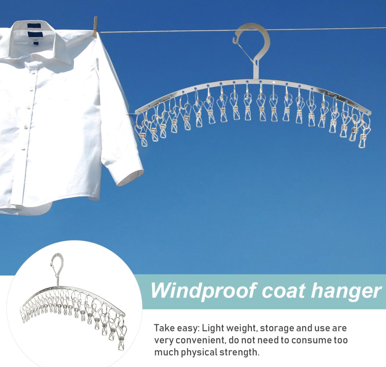 PRETYZOOM Stainless Steel Drying Rack with Clips Outdoor Windproof Sock Hanger for Laundry Lightweight Space-Saving Hanging Rack for Socks Underwear Towels Bras Gloves Scarves